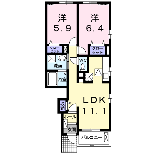 ヴィラ ファインⅡ(2LDK/1階)の間取り写真