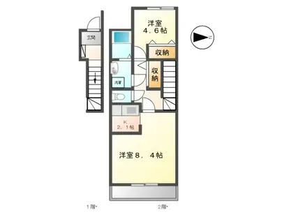 フォレスト鹿妻(1LDK/2階)の間取り写真