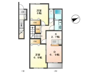 ロワールハイム(2DK/2階)の間取り写真