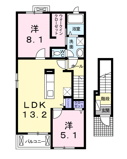 カーサ ガトー Ⅰ(2LDK/2階)の間取り写真