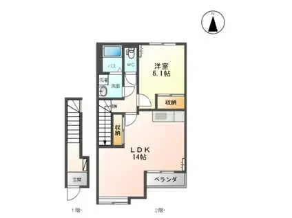 グランシャリオⅡ(1LDK/2階)の間取り写真