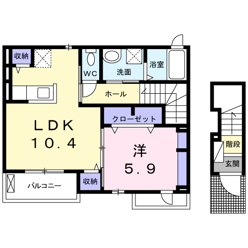さくらハウスⅡ(1LDK/2階)の間取り写真