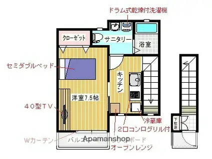 石巻線 渡波駅 徒歩43分 2階建 築4年(1K/2階)の間取り写真