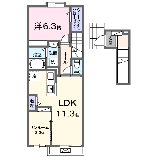 セレーナスパジオ(1LDK/2階)の間取り写真