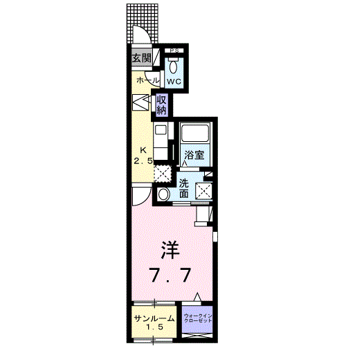 メゾン上野Ⅴ(1K/1階)の間取り写真
