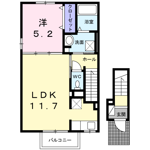 新館1丁目アパートⅡ(1LDK/2階)の間取り写真