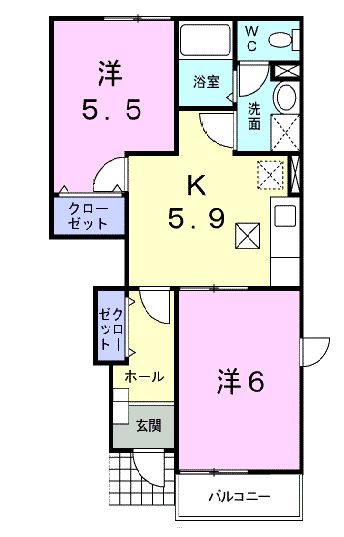 PLEASANT・M(2DK/1階)の間取り写真