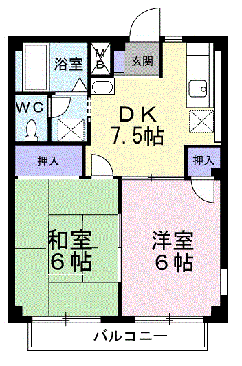 コーポさざんかⅠ(2DK/2階)の間取り写真