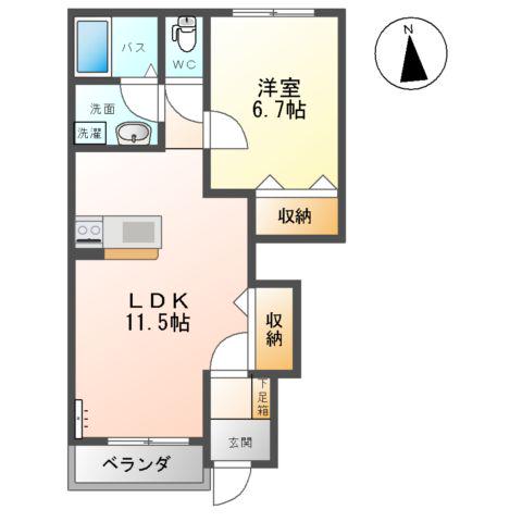 ロイヤルハイツ参番館(1LDK/1階)の間取り写真