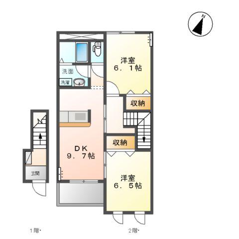 クリスタル・ヤモト(2DK/2階)の間取り写真