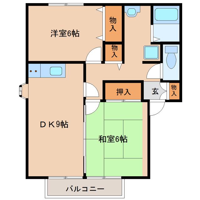 ルミエール福室G棟(2DK/1階)の間取り写真