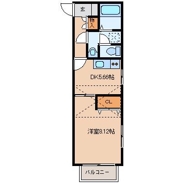 アフォリステーションノース壱番館(1DK/2階)の間取り写真