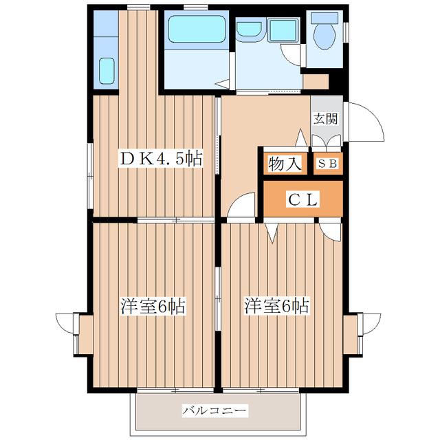 ハイマートK A棟(2DK/2階)の間取り写真
