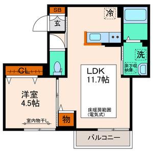 パセオプラシード泉中央(1LDK/1階)の間取り写真