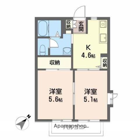 大日向ハイツC(2K/2階)の間取り写真