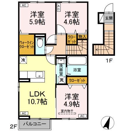 ローズガーデングレイス(3LDK/2階)の間取り写真