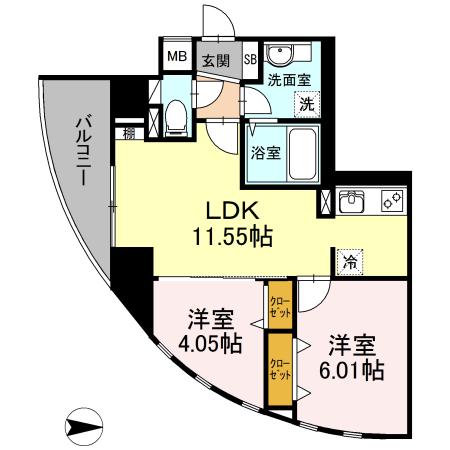 コンフォートレジデンス仙台東口(2LDK/6階)の間取り写真