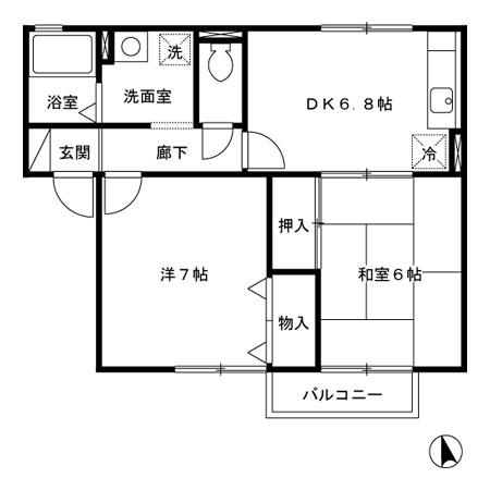 ハイネス悠(2DK/2階)の間取り写真