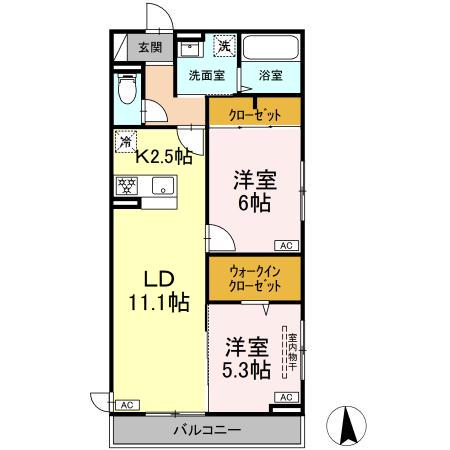 D-ROOM小田原2丁目A(2LDK/2階)の間取り写真