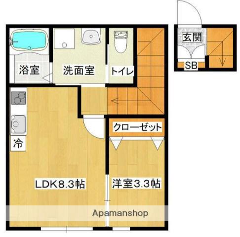 ラフィーノ西塩釜(1LDK/2階)の間取り写真