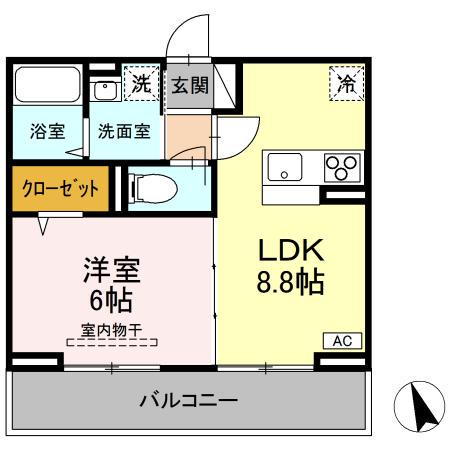 プレドフルールV(1LDK/2階)の間取り写真