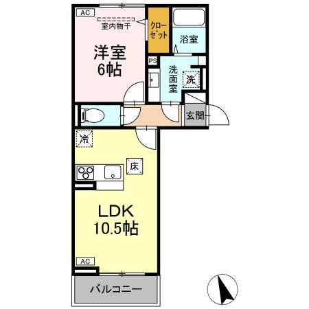 プレドフルールV(1LDK/1階)の間取り写真