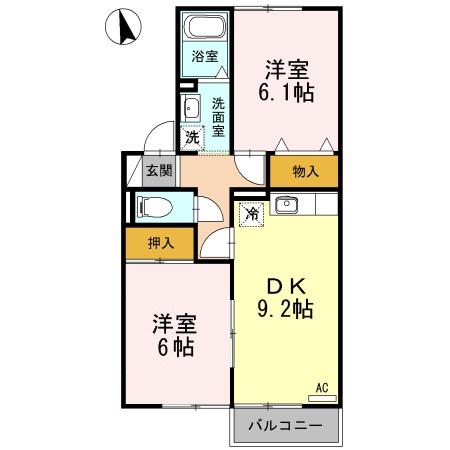 アトリオ A(2DK/2階)の間取り写真