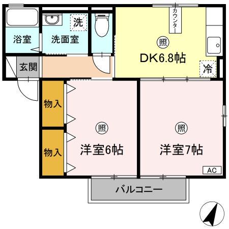 グリーンゲーブルズE(2DK/2階)の間取り写真