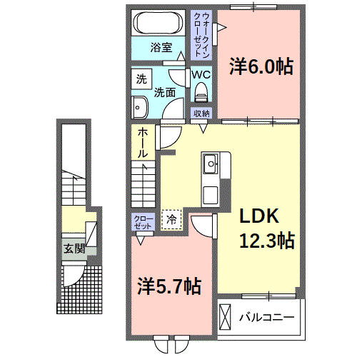 サニーセトル拾弐号館(2LDK/2階)の間取り写真