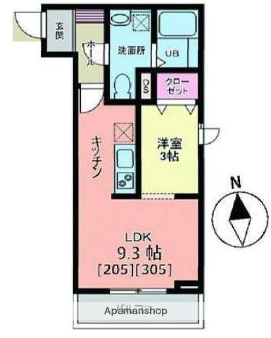 メリディアン白鳥(1LDK/3階)の間取り写真