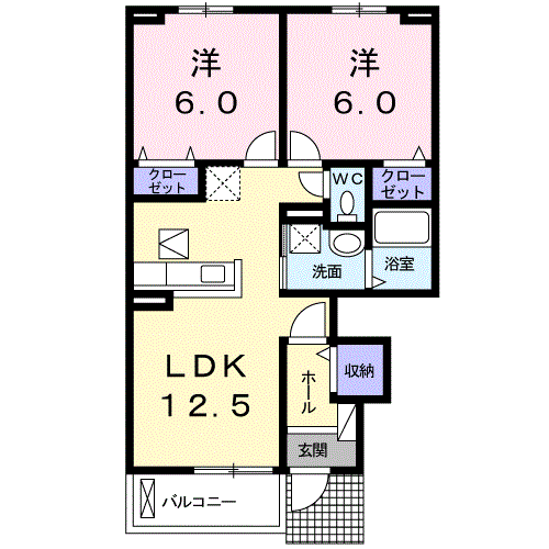 ジェルメ・エストⅥ(2LDK/1階)の間取り写真