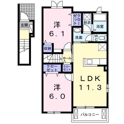 カルムメゾン・KⅡB(2LDK/2階)の間取り写真