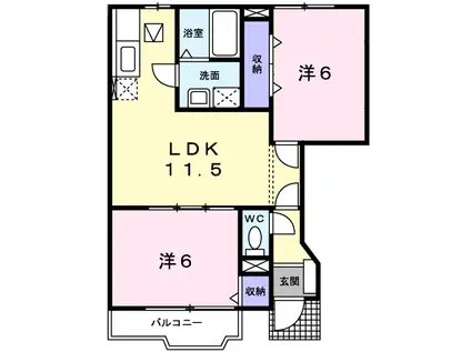 エリエール(2LDK/1階)の間取り写真