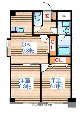 ヘリオスIZUMI(2DK/2階)の間取り写真