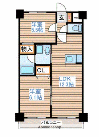ヘリオスIZUMI(2DK/3階)の間取り写真