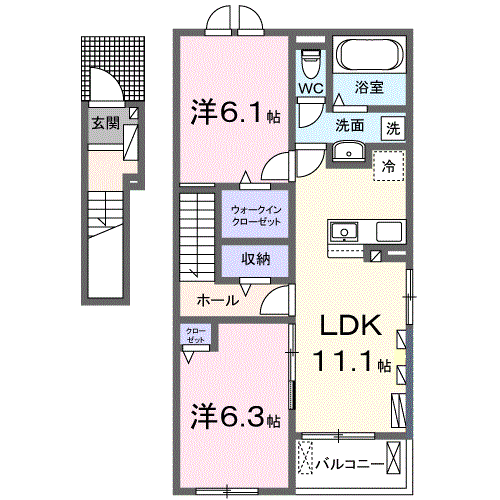 ルアナガーデンⅠ(2LDK/2階)の間取り写真