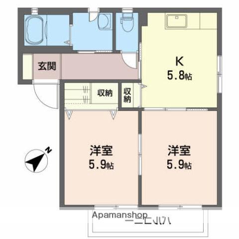 ルミエールB(2K/2階)の間取り写真