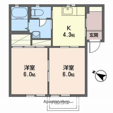 クレストコート(2K/1階)の間取り写真