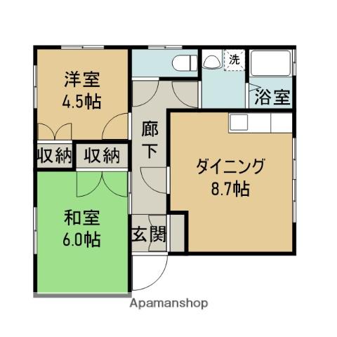 コーポ岩城(2DK/1階)の間取り写真