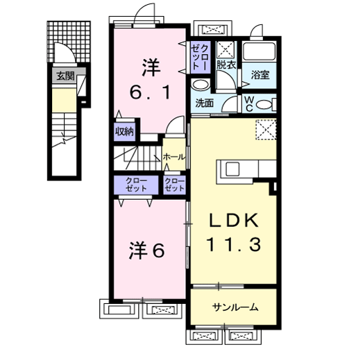 エアリーヒルⅣ(2LDK/2階)の間取り写真