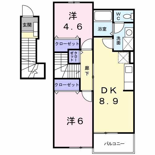 フィオーレⅡ(2DK/2階)の間取り写真
