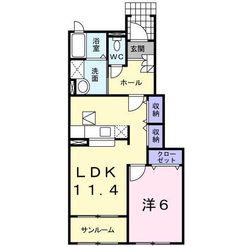 クローバーⅡ(1LDK/1階)の間取り写真