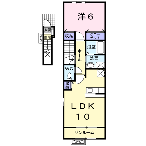 プロムナ-ドK(1LDK/2階)の間取り写真