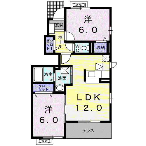 ブローテⅠ(2LDK/1階)の間取り写真