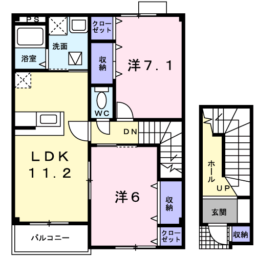 フロール(2LDK/2階)の間取り写真