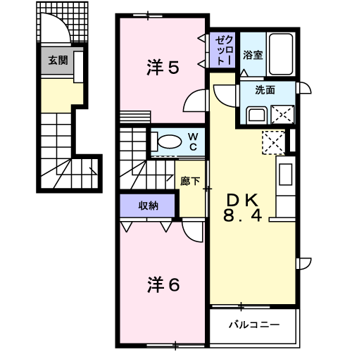 ラフレシールⅡ(2DK/2階)の間取り写真