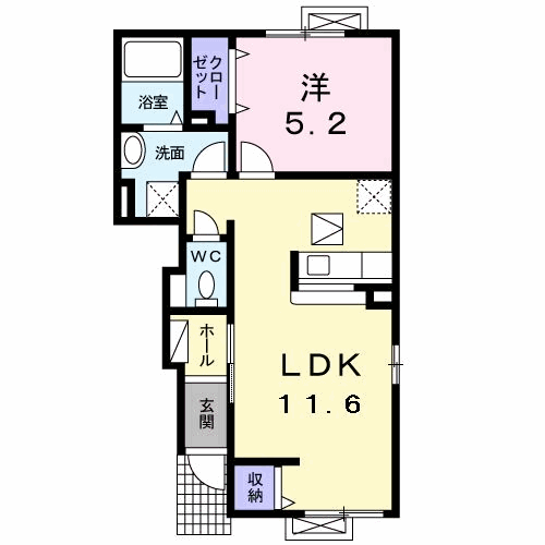 ビスターリB(1LDK/1階)の間取り写真