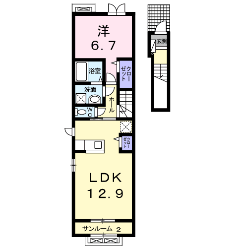 サニーマーヨバレーB(1LDK/2階)の間取り写真