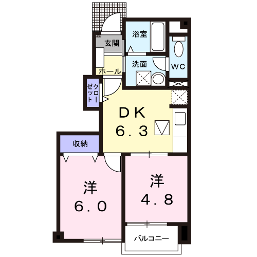 シュールメゾンⅠ(2DK/1階)の間取り写真