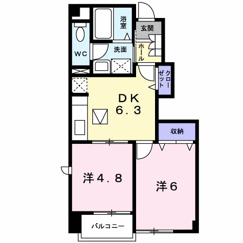 ウラノス(2DK/1階)の間取り写真